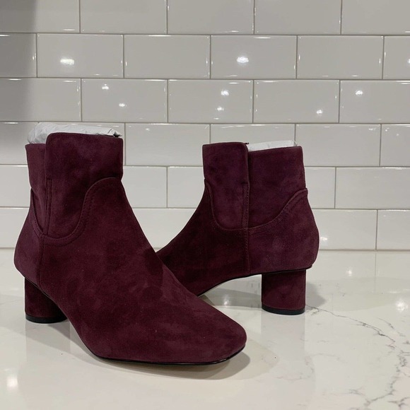 Draper James | Suede Leather Bootie Bethany Burgundy Square Toe Ankle NEW - Picture 8 of 8